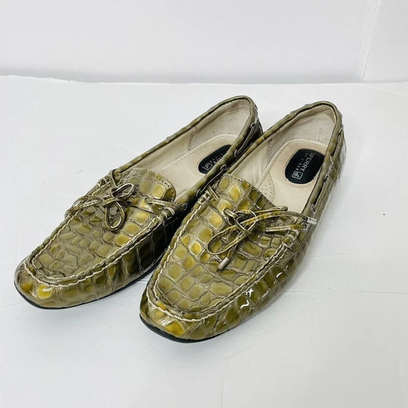 Sperry Top Sider Boat Loafer Leather Sz 7.5M Womens Croc Embossed Flats Green - Picture 1 of 12